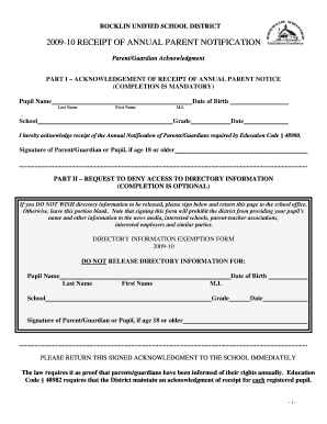 Rocklin Unified School District Annual Parent Notification