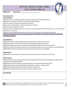 Kentucky Cognitive Literacy Unit Planning Template
