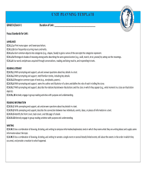 Kindergarten Unit Planning Template