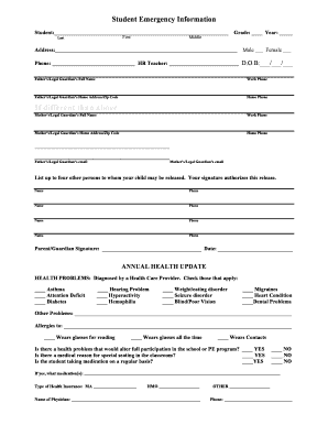 Student Emergency Information Form