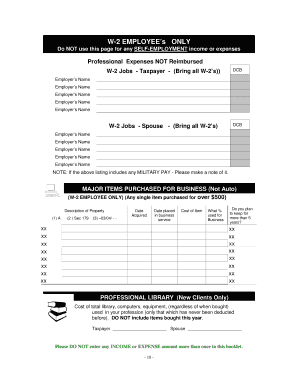 W-2 Employee Professional Expenses Form