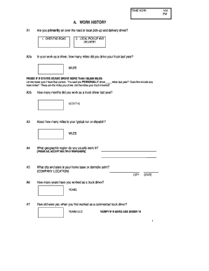 Truck Driver Work History Form