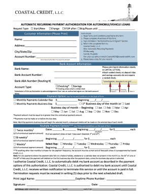 Coastal Credit Auto Loan Application