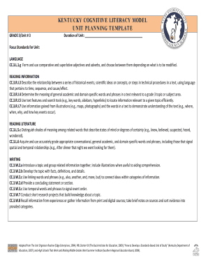 Cognitive Literacy Unit Planning Template
