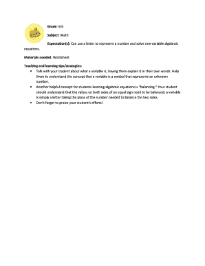 5th Grade Math Algebra Worksheet