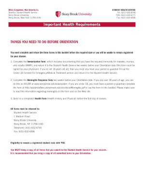 Stony Brook University Immunization Form