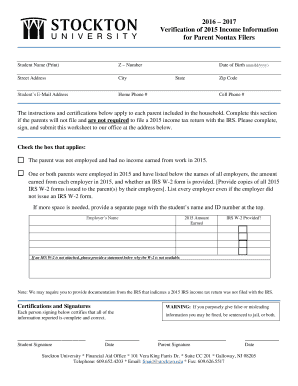 2015 Parent Nontax Filers Verification Form