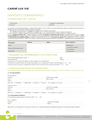 RAPPORTO CONFIDENZIALE CONOSCENZA DEL CLIENTE