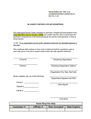 Blanket Certificate of Exemption
