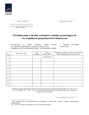 Owiadczenie o liczbie czonkw rodziny pozostajcych we