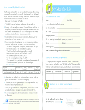 My Medicine List Form