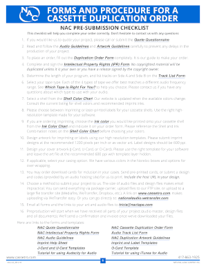 Cassette Duplication Order Checklist