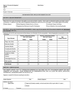 2014-2015 Income Reduction Appeal Form