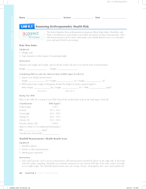 Printable body composition tracking sheet - LAB 61 Assessing Anthropometric Health Risk