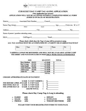 Cub Scout Day Camp Tag Along Application