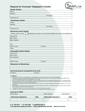 Request for Overseas Telegraphic Transfer