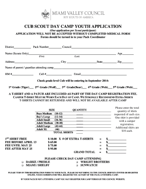 Cub Scout Day Camp Youth Application
