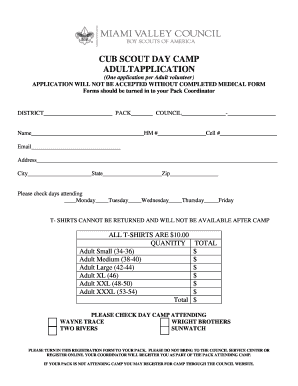 Cub Scout Day Camp Adult Application
