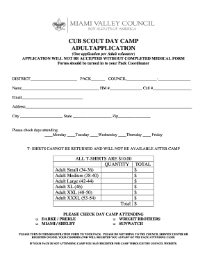 Cub Scout Day Camp Adult Application