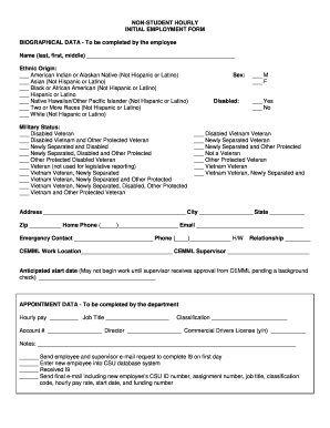 Non-Student Hourly Initial Employment Form