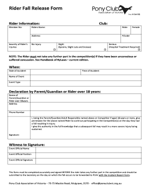 Rider Fall Release Form