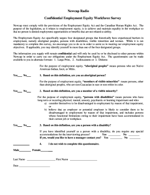 Confidential Employment Equity Workforce Survey
