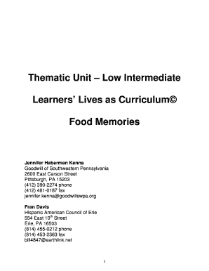 Food Memories Thematic Unit