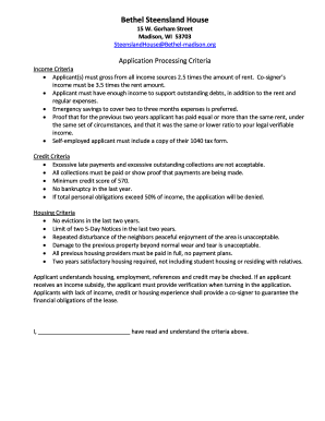 Application Processing Criteria - Bethel Lutheran Church