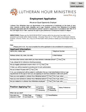 Lutheran Hour Ministries Employment Application