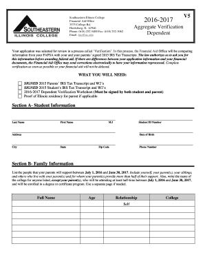 2016-2017 Dependent Verification Worksheet