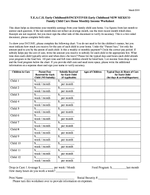 Family Child Care Home Monthly Income Worksheet