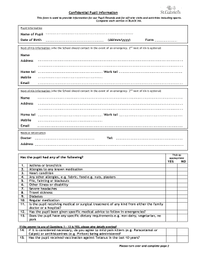 Confidential Pupil Information Form