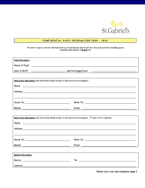 Confidential Pupil Information Form