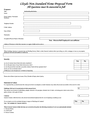 Lloyds Non Standard Home Insurance Proposal Form