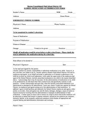 School Medication Authorization Form
