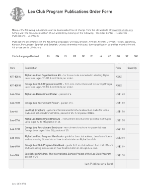 Leo Club Program Publications Order Form