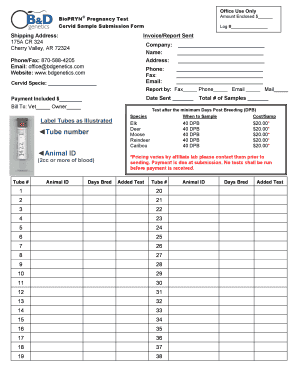 BioPRYN Pregnancy Test Sample Submission Form
