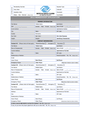 Boys & Girls Club Membership Application