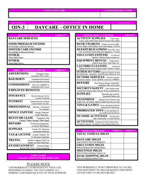 Daycare Office in Home Tax Form