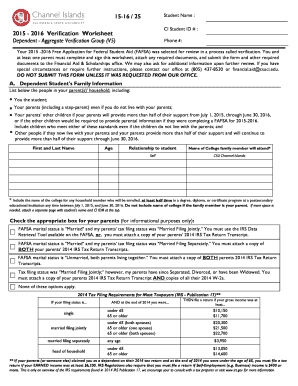 2015-2016 Verification Worksheet