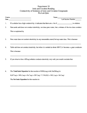 Ionic and Covalent Bonding Pre-Lab Quiz
