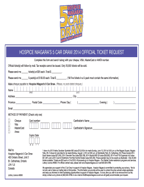 Hospice Niagara 5 Car Draw 2014 Ticket Request