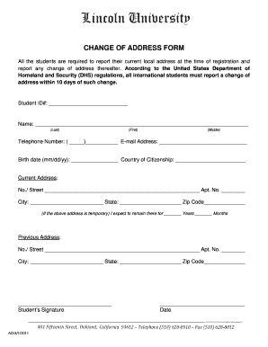 US Change of Address Form for International Students