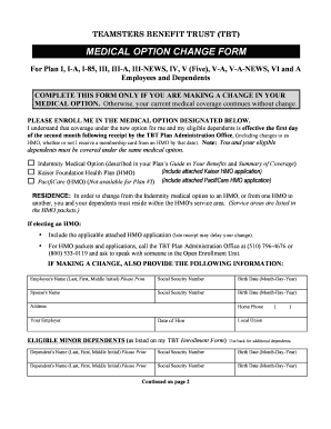 Teamsters Benefit Trust Medical Option Change Form