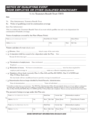 Teamsters Benefit Trust COBRA Notice