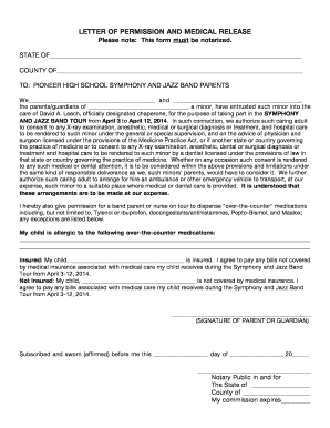 Letter of Permission and Medical Release
