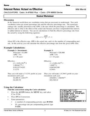 Interest Rates Actual vs Effective Student Worksheet