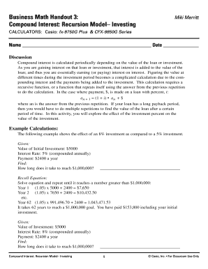 Compound Interest Recursion Model Worksheet