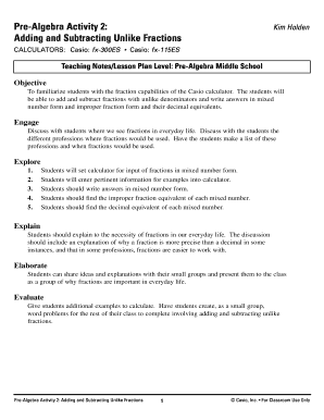 Pre-Algebra Activity 2: Adding and Subtracting Unlike Fractions