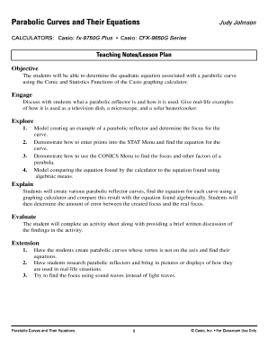 Parabolic Curves and Their Equations Lesson Plan